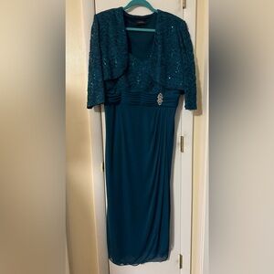 R&M Richards Blue Embellished Off the Shoulder Gown